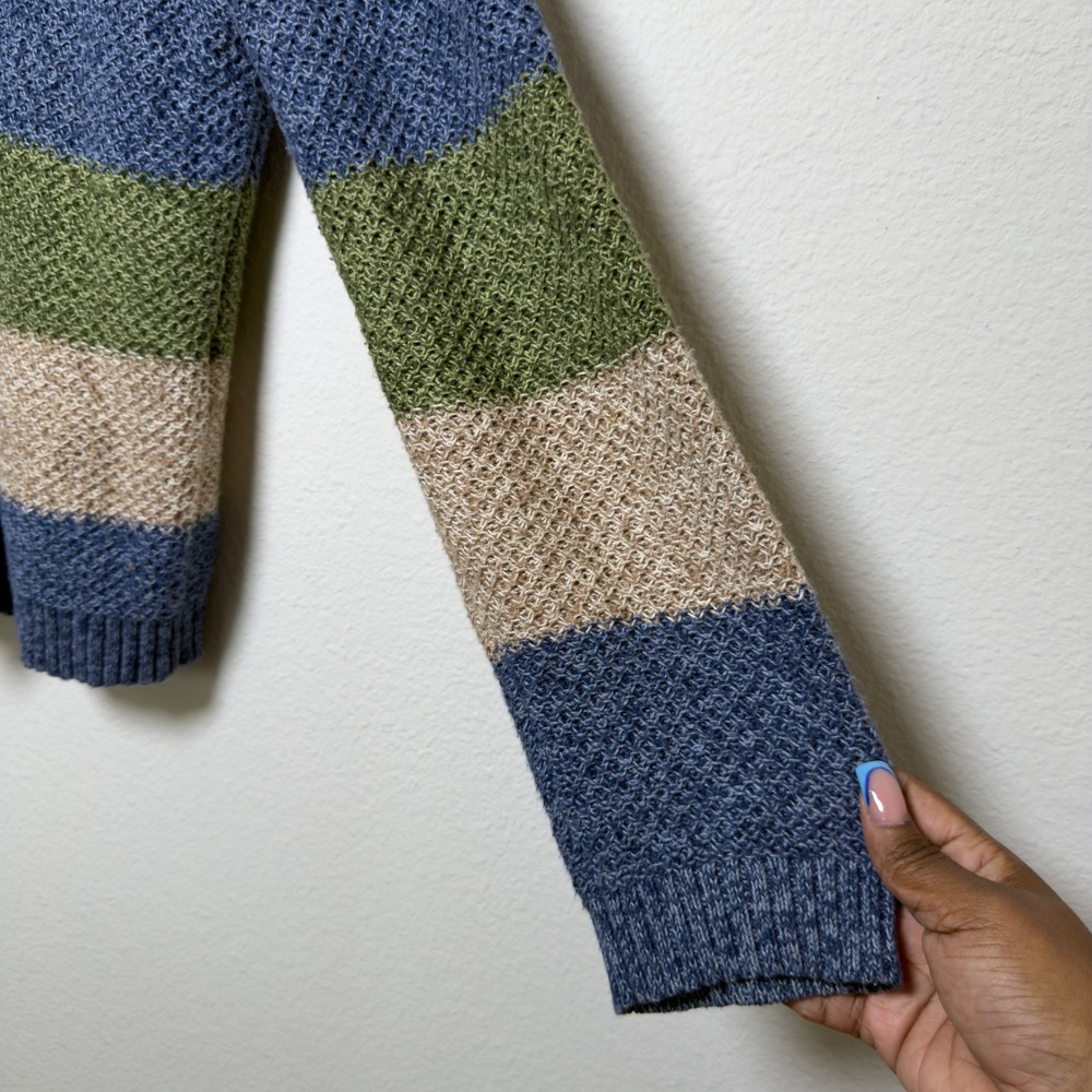 VTG 90s Women Cotton Ramie Cardigan Sweater M Blue Green Goblin Gremlin Forest - Picture 4 of 8